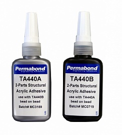 Permabond T440 Permabond TA440 Двухкомпонентный акриловый клей повышенной прочности, не требующим смешивания. Подходит для склеивания металлов, керамики, стекла, дерева и полимеров. Вязкость: 8 000 - 12 000 мПа∙с