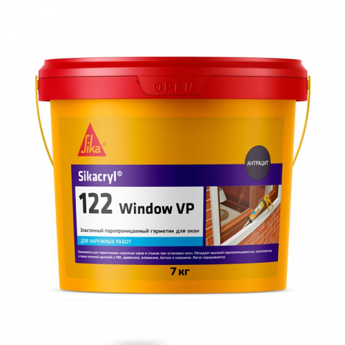 Sikacryl®-122 Window VP - эластичный паропроницаемый акриловый герметик 7 кг Тёмно серый